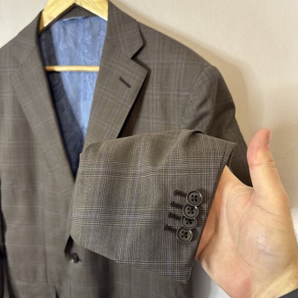 Astor & Black Ermenegildo Zegna Cool Effect Wool Blazer Gray Blue Plaid  Men 42R - Picture 2 of 8